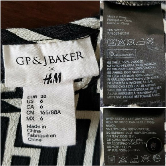 GP & J Baker X H&M Black & Ivory Geometric Print Blouse - Picture 7 of 8